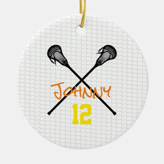 Lacrosse Sticks Netnaam Aantal Sportjongens Keramisch Ornament (Voorkant)