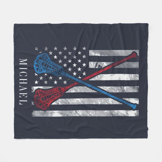 Lacrosse Sticks Patriot Flag gepersonaliseerd Fleece Deken (Voorkant (Horizontaal))