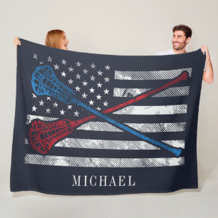 Lacrosse Sticks Patriottische vlag Personaliseren Fleece Deken