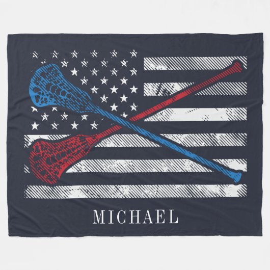 Lacrosse Sticks Patriottische vlag Personaliseren Fleece Deken (Voorkant (Horizontaal))