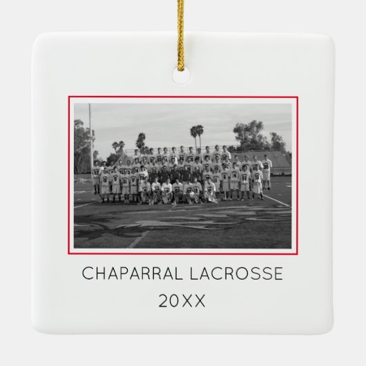 Lacrosse Team Foto Sport School Naam Jaar Keramisch Ornament (Achterkant)