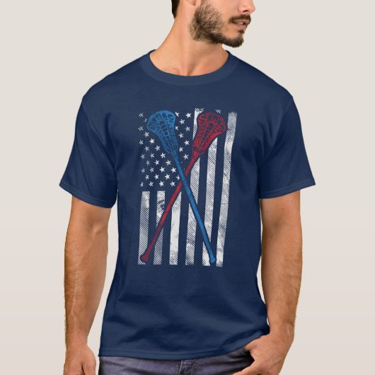 Lacrosse Team op maat van de Amerikaanse vlag en v T-shirt (Voorkant)