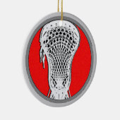 Lacrosse Team Red gepersonaliseerd Keramisch Ornament (Rechts)
