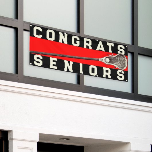 Lacrosse Team Seniors Red Congrats Banner (Buitenkant Gebouw)