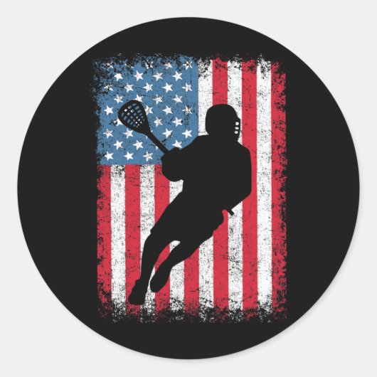 Lacrosse USA Vlag Lax Shirt Mannen Vrouwen Jongens Ronde Sticker (Voorkant)