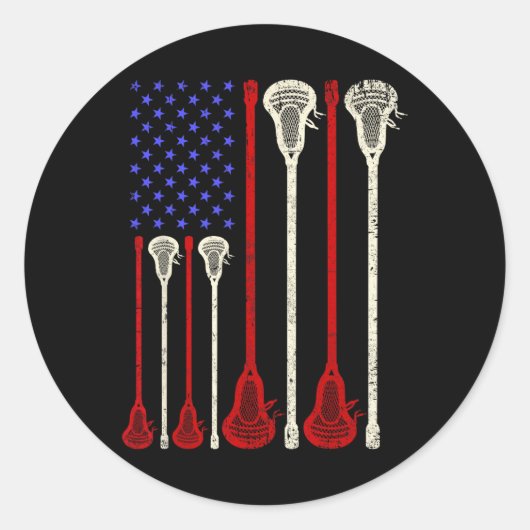 Lacrosse Verenigde Staten Amerikaanse vlag Lax Sti Ronde Sticker (Voorkant)