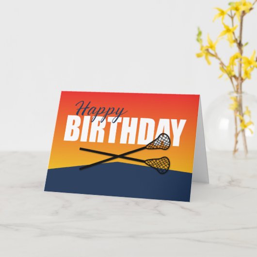 Lacrosse Verjaardag op Blauwe en Oranje Atleet Kaart (Gele Bloem)