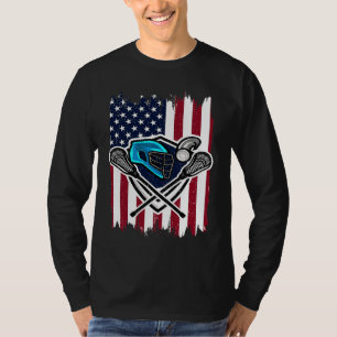 Lacrosse Vintage Amerikaanse Vlag Helm en Sticks T-shirt
