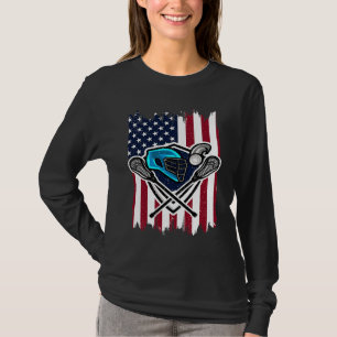 Lacrosse Vintage Amerikaanse Vlag Helm en Stokken T-shirt