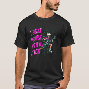 Lacrosse voor jongens ik sla mensen met een stok V T-shirt