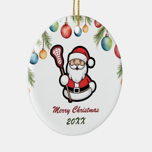 Lacrosse Vrolijk Kerstfeest Schattige Kerstman Cus Keramisch Ornament (Rechts)