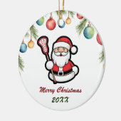 Lacrosse Vrolijk Kerstfeest Schattige Kerstman Cus Keramisch Ornament (Links)