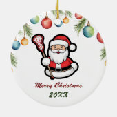 Lacrosse Vrolijk Kerstfeest Schattige Kerstman Cus Keramisch Ornament (Achterkant)
