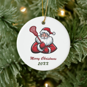 Lacrosse Vrolijk Kerstfeest Schattige Kerstman Cus Keramisch Ornament