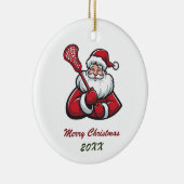 Lacrosse Vrolijk Kerstfeest Schattige Kerstman Cus Keramisch Ornament (Rechts)