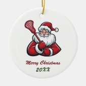 Lacrosse Vrolijk Kerstfeest Schattige Kerstman Cus Keramisch Ornament (Voorkant)