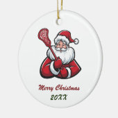 Lacrosse Vrolijk Kerstfeest Schattige Kerstman Cus Keramisch Ornament (Links)