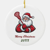 Lacrosse Vrolijk Kerstfeest Schattige Kerstman Cus Keramisch Ornament (Achterkant)