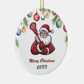 Lacrosse Vrolijk Kerstfeest Schattige Kerstman Cus Keramisch Ornament (Rechts)