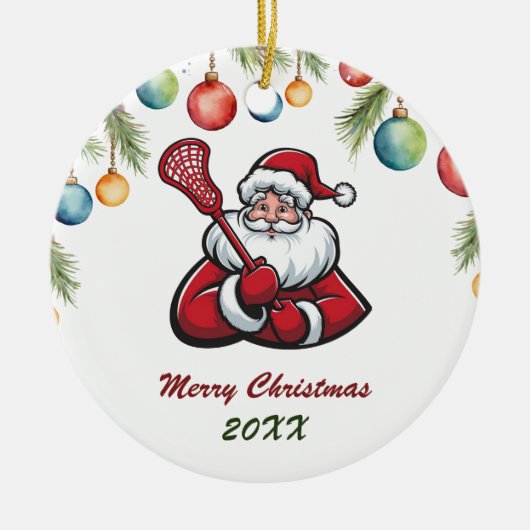 Lacrosse Vrolijk Kerstfeest Schattige Kerstman Cus Keramisch Ornament (Voorkant)