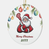 Lacrosse Vrolijk Kerstfeest Schattige Kerstman Cus Keramisch Ornament (Links)
