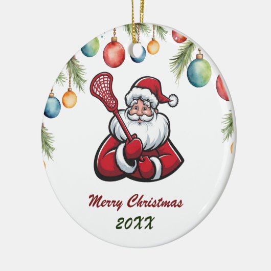 Lacrosse Vrolijk Kerstfeest Schattige Kerstman Cus Keramisch Ornament (Links)