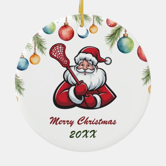Lacrosse Vrolijk Kerstfeest Schattige Kerstman Cus Keramisch Ornament (Achterkant)