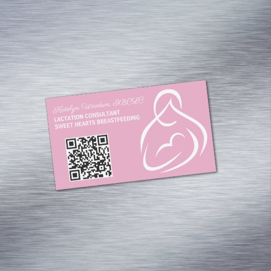 Lactatie Consultant QR Code Roze Borstvoeding Magnetisch Visitekaartje (Voorbeeld)