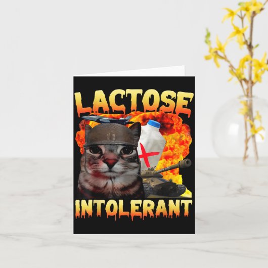 Lactose Intolerant Silly Cat Meme Funny Saying Cat Kaart (Gele Bloem)