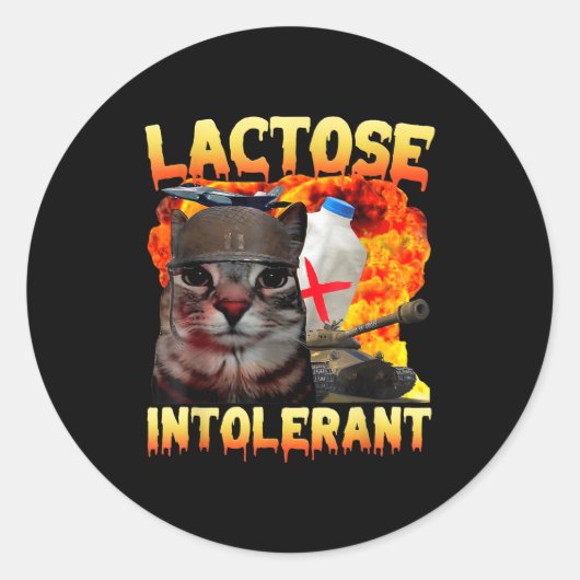 Lactose Intolerant Silly Cat Meme Funny Saying Cat Ronde Sticker (Voorkant)