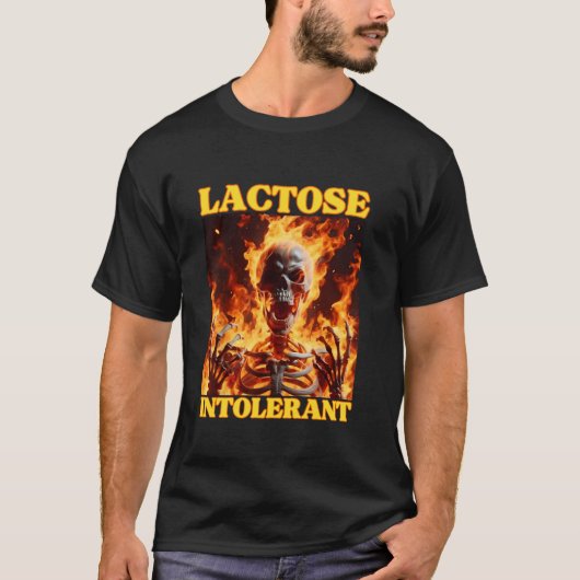 Lactose-intolerante Funny Cringe Hard Skelet meme T-shirt (Voorkant)
