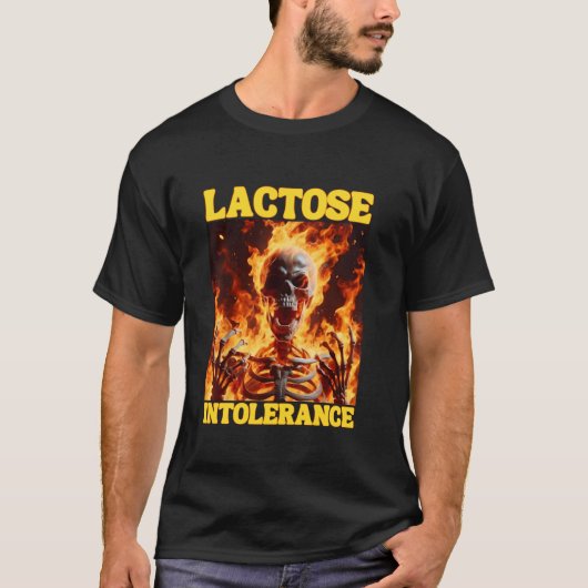 Lactose-intolerante Funny Cringe Hard Skelet meme T-shirt (Voorkant)