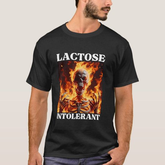 Lactose-intolerante Funny Cringe Hard Skelet meme T-shirt (Voorkant)