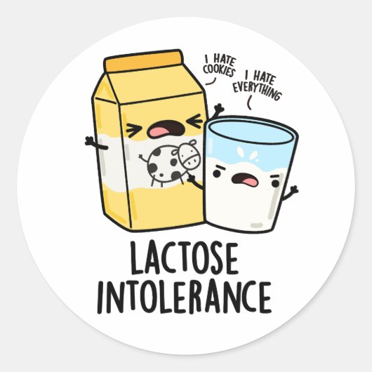 Lactose Intolerantie Grappige Melkwoordspeling Ronde Sticker (Voorkant)