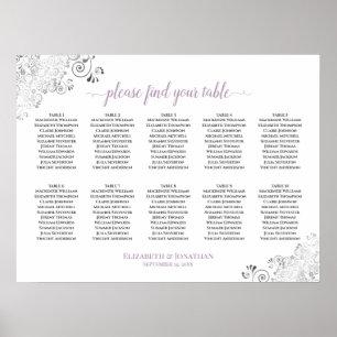 Lacy 10 Table Wedding Seating Chart White Lavender Poster