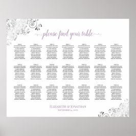 Lacy 21 Table Wedding Seating Chart White Lavender Poster