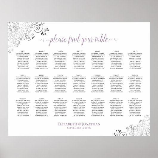 Lacy 21 Table Wedding Seating Chart White Lavender Poster (Voorkant)