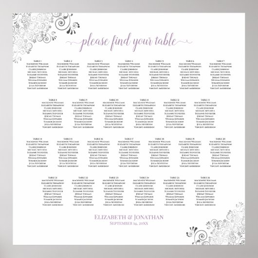Lacy 26 Table Wedding Seating Chart White Lavender Poster (Voorkant)
