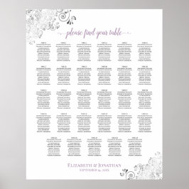 Lacy 29 Table Wedding Seating Chart Lavender White Poster