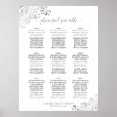 Lacy 9 Table Wedding Seating Chart White Lavender Poster (Voorkant)