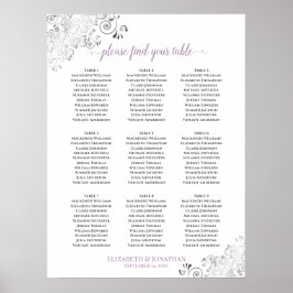 Lacy 9 Table Wedding Seating Chart White Lavender Poster