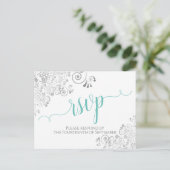 Lacy Aqua Calligraphy on White Wedding RSVP Briefkaart (Staand voorkant)