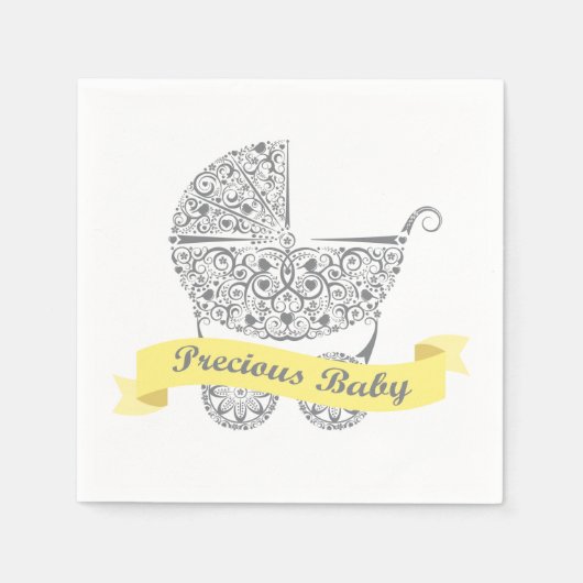Lacy Baby Carriage Napkin Yellow 1 Servet (Voorkant)
