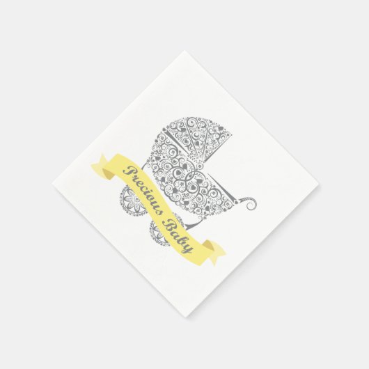 Lacy Baby Carriage Napkin Yellow 1 Servet (Hoek)