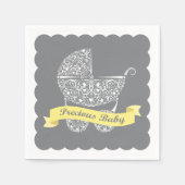 Lacy Baby Carriage Napkin Yellow & Grey Servet (Voorkant)