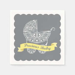 Lacy Baby Carriage Napkin Yellow & Grey Servet