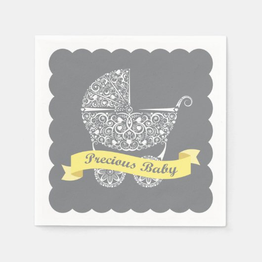 Lacy Baby Carriage Napkin Yellow & Grey Servet (Voorkant)