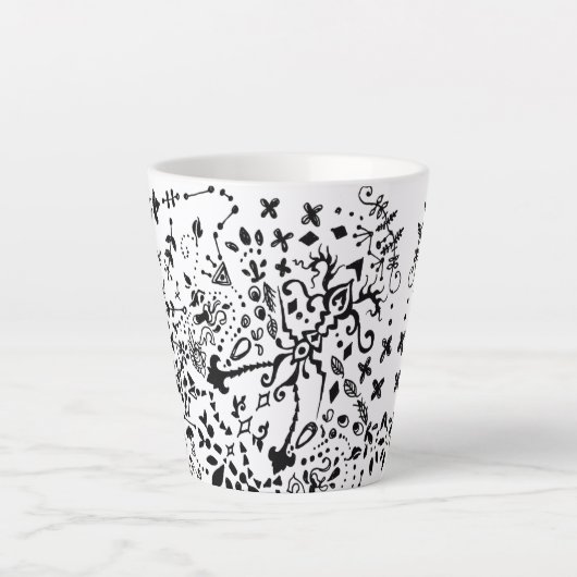 Lacy Black Doodle Latte Mok (Voorkant)