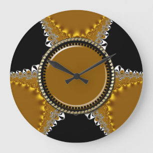 Lacy Black & Golden Fractal Satin Wall Clock Grote Klok