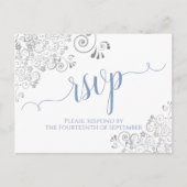 Lacy Calligraphy Light Blue op White Wedding RSVP Briefkaart (Voorkant)